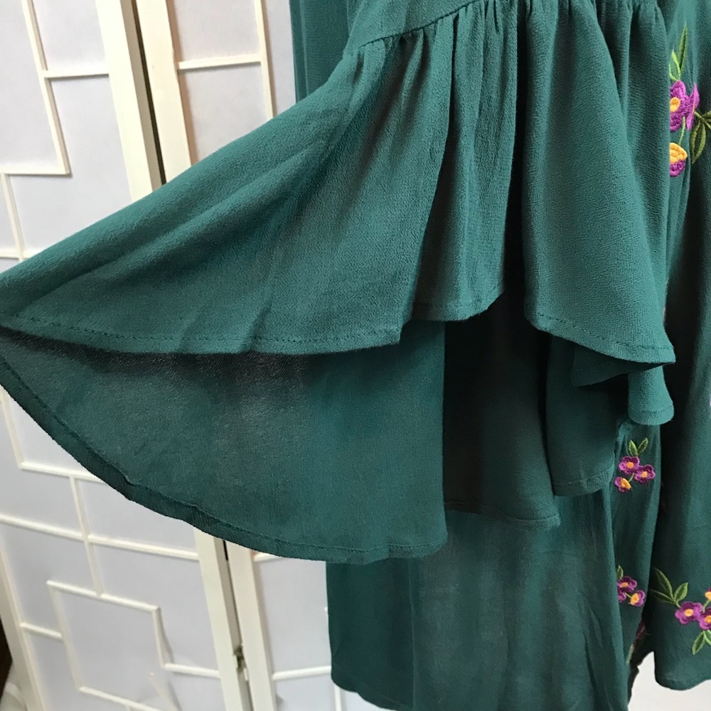 Umgee S L ONLY floral Embroidered bell sleeve dress dark teal - Picture 7 of 8